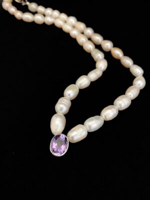 Colar de Pérolas Barrocas Irregulares e Ametista