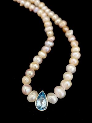 Colar de Pérolas Barrocas Irregulares e Água Marinha