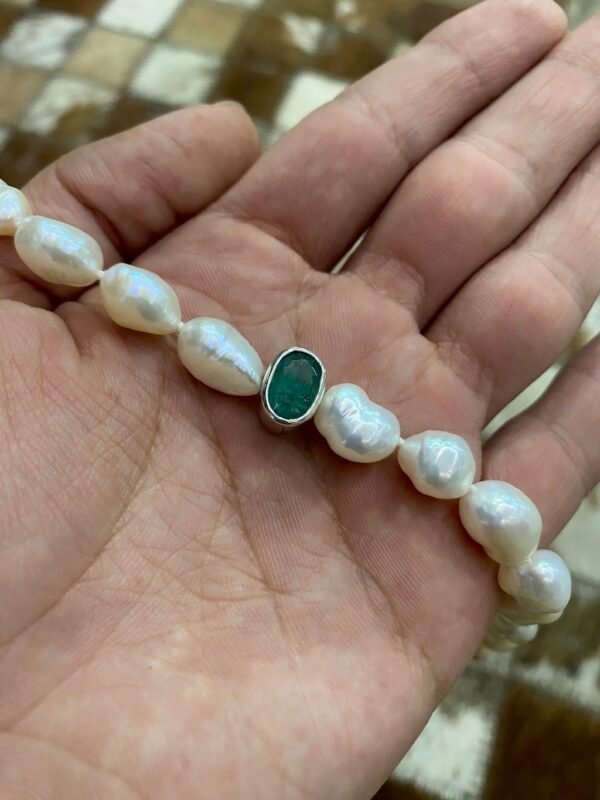 Pulseira Pérolas Barrocas Irregulares e Esmeralda - Imagem 2