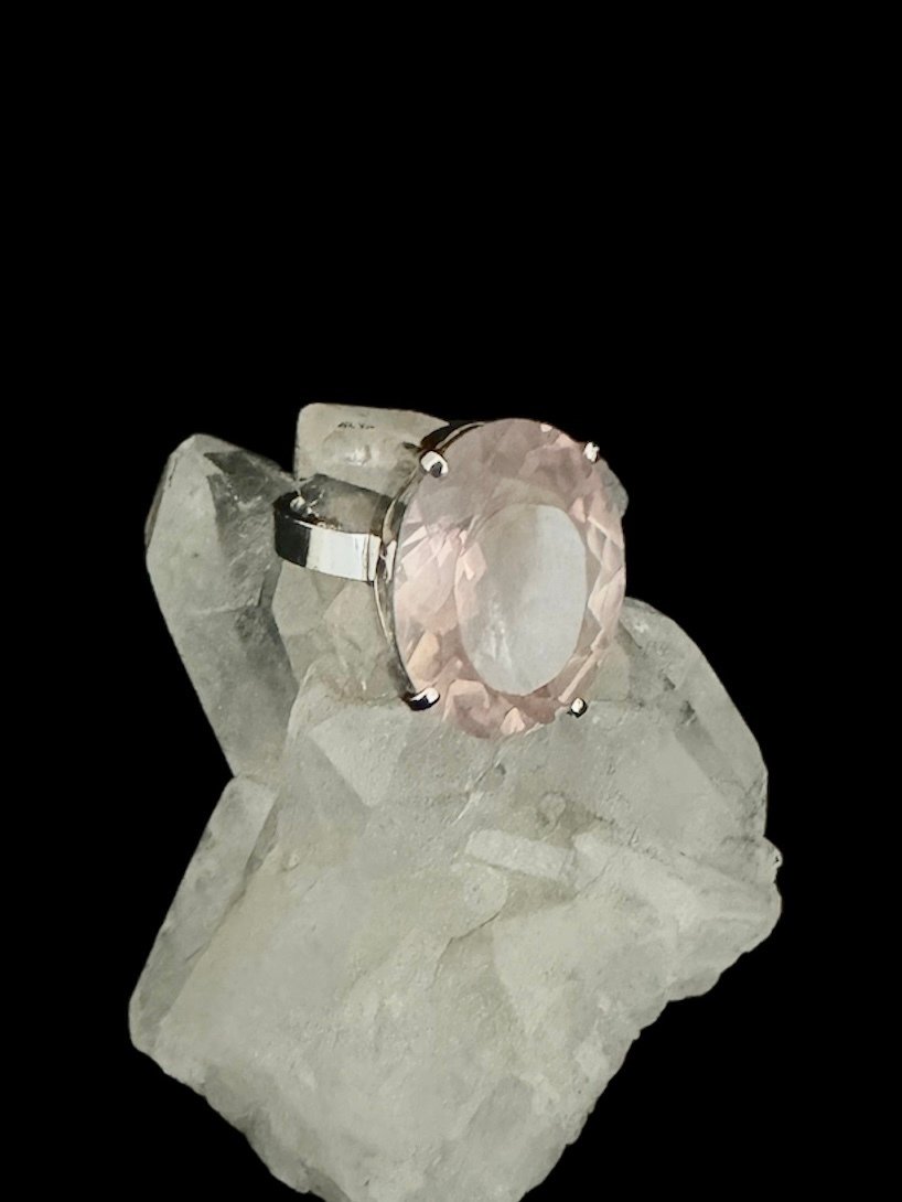 Anel Prata Quartzo Rosa Sabonete