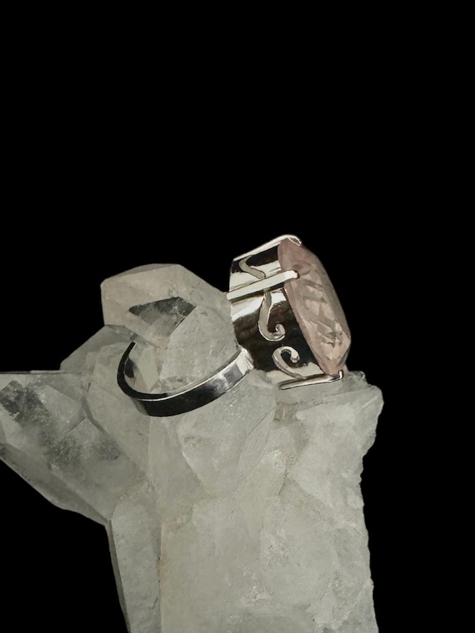 Anel Prata Quartzo Rosa Sabonete - Imagem 2