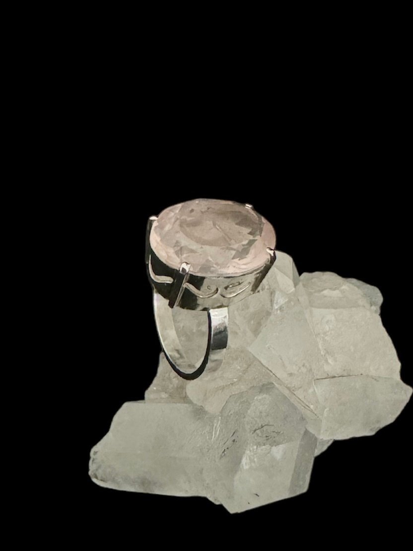 Anel Prata Quartzo Rosa Sabonete - Imagem 3