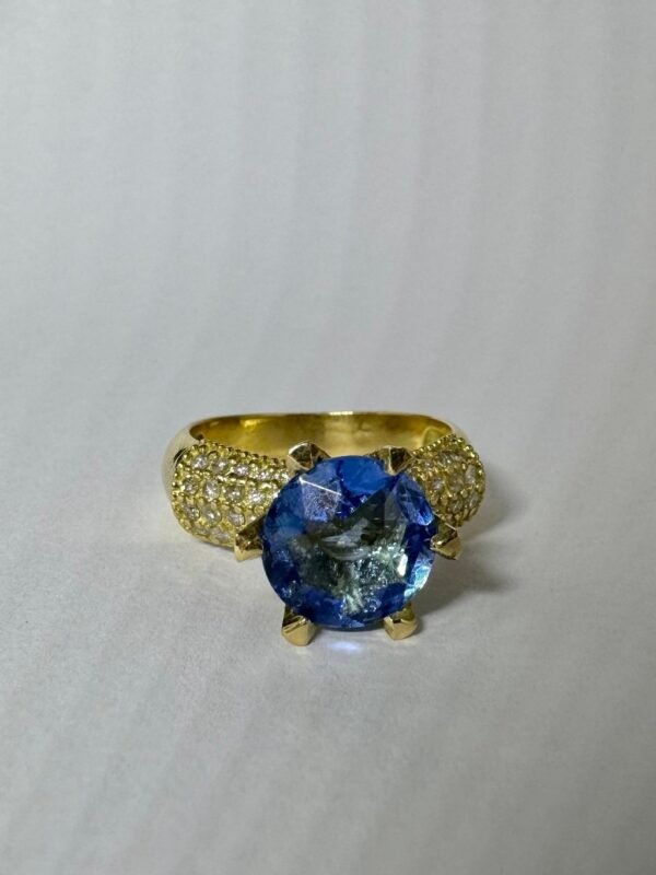 Anel Ouro, Topázio Azul e Diamantes - Imagem 2