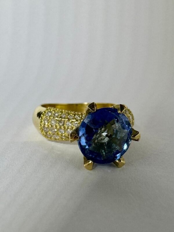 Anel Ouro, Topázio Azul e Diamantes - Imagem 3