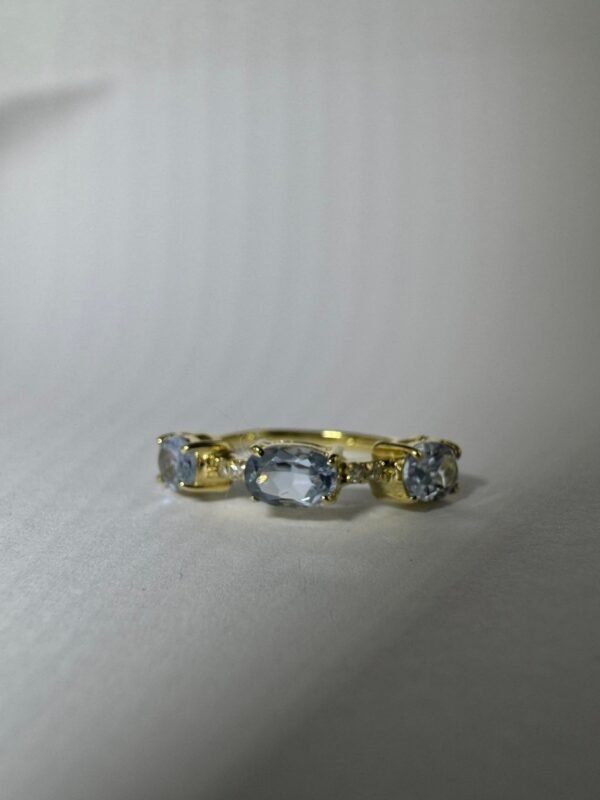 Anel Ouro Topázio Azul e Diamantes - Imagem 2